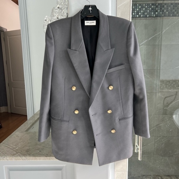 SAINT LAURENT DOUBLE BREASTED WOOL GABARDINE JACKET - Picture 6 of 13